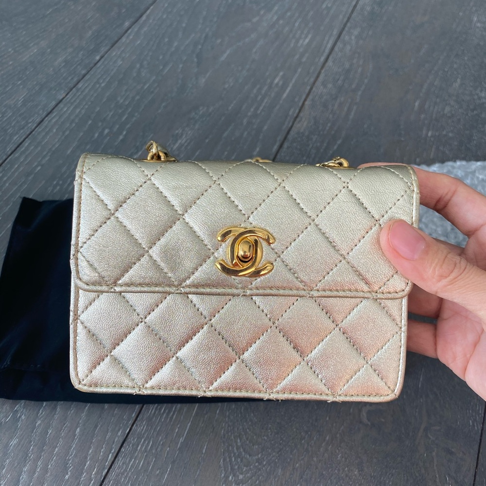 Authentic vintage Metallic Gold color mini micro Chanel